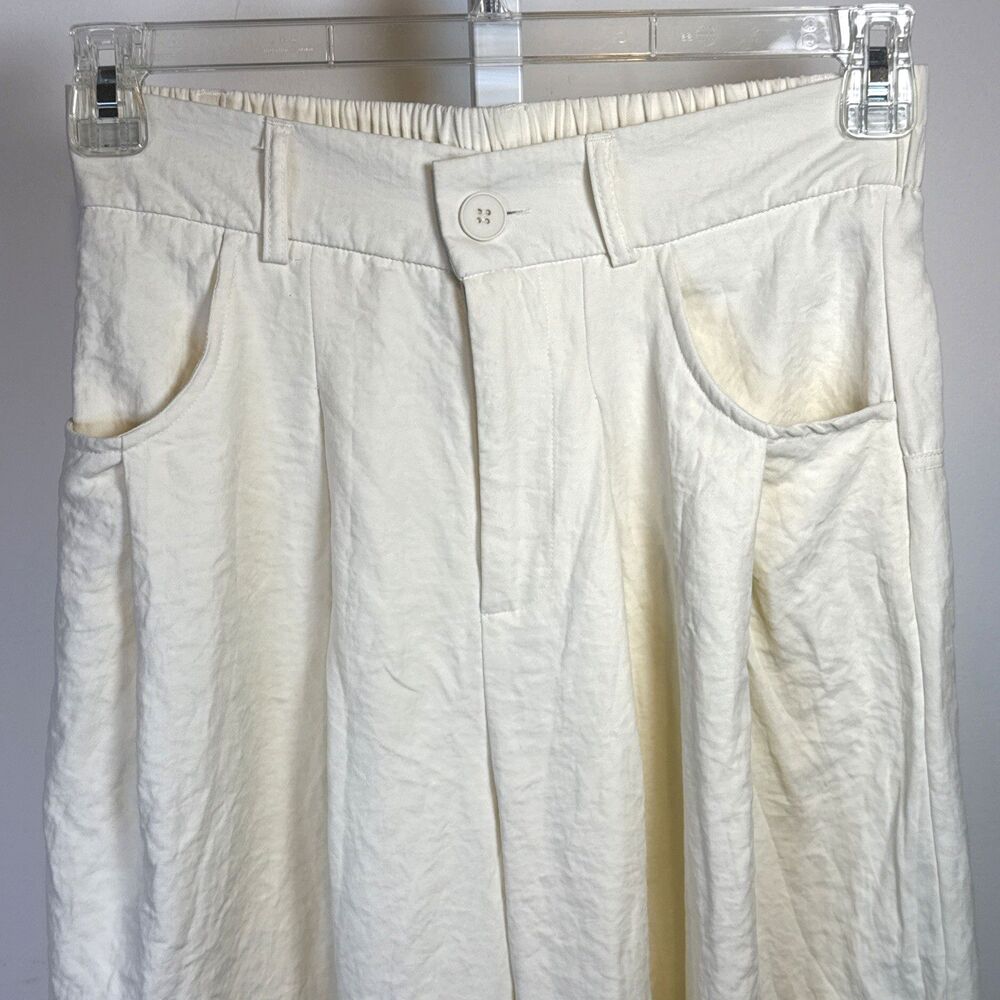 Pants Ivory Pleated High Waisted Wide Leg Casual Loose Cropped Pants ?Med Japan